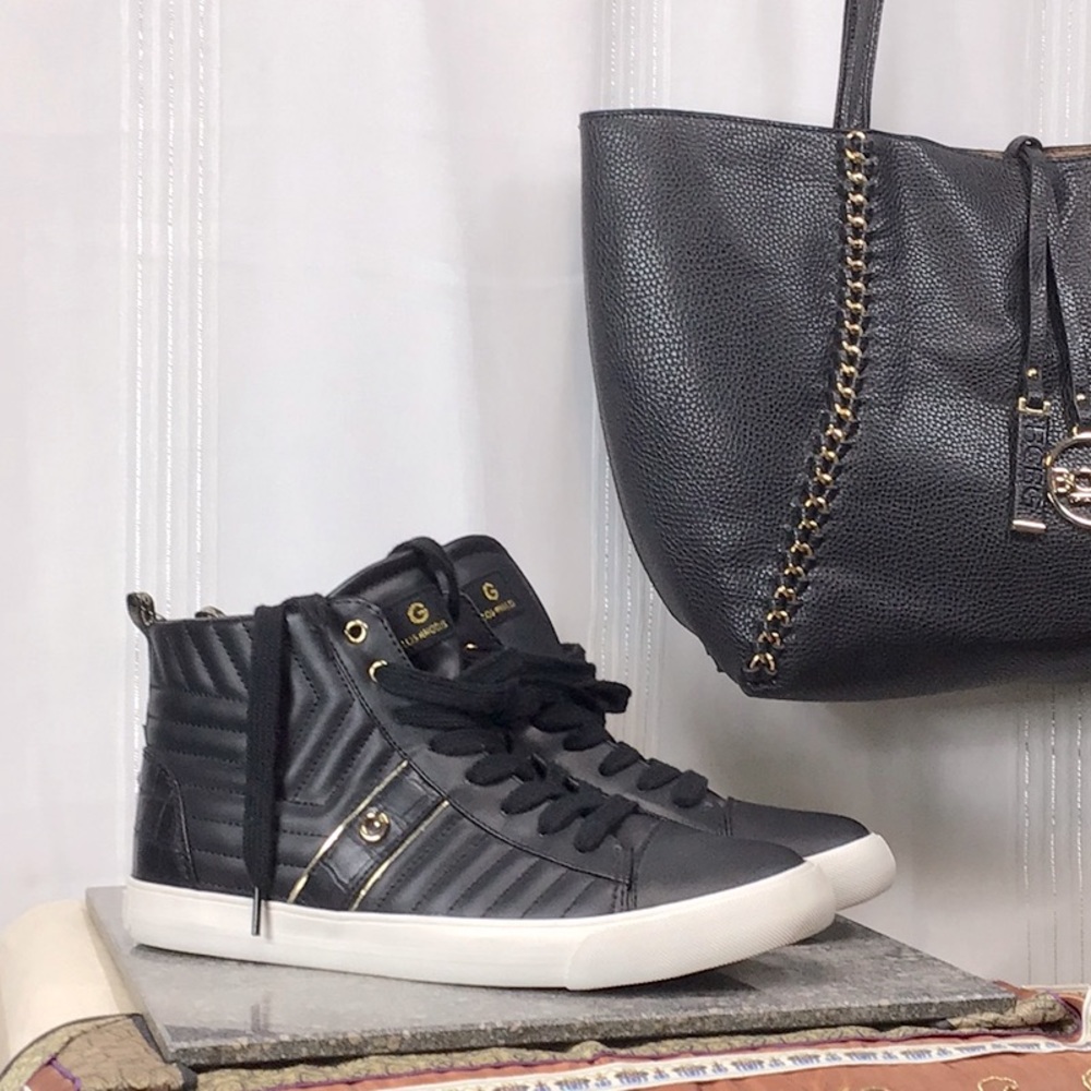 ⚜️ GBG G by Guess Los Angeles Black Gold High Top Lace Up Sneakers Sz.9 Like New